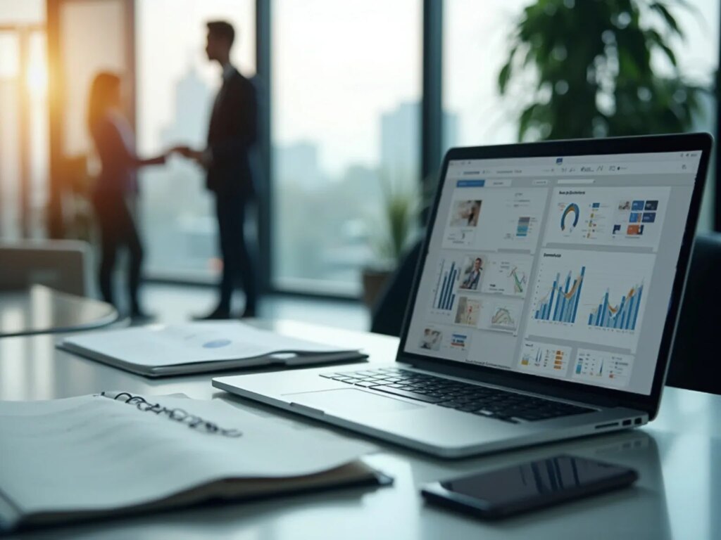Bærbar computer viser finansielle diagrammer på kontor