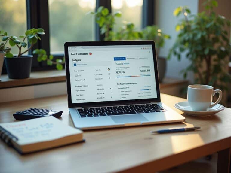 Bærbar computer med budgetprogram på skrivebordet.