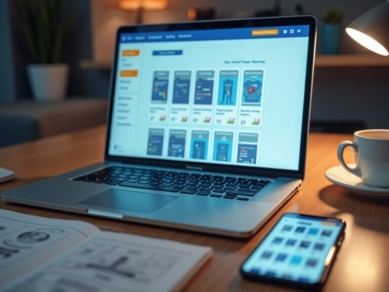Bærbar computer, smartphone og te på skrivebord