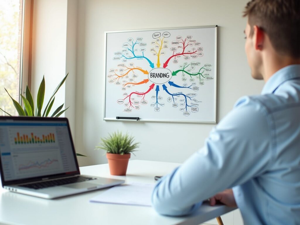 Mand ser branding opgave på whiteboard