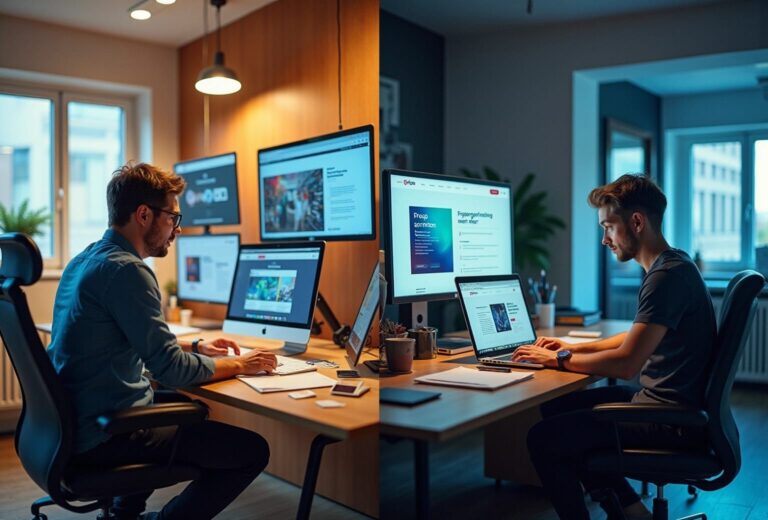 To mænd arbejder på computere.