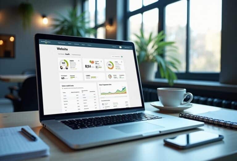 Bærbar computer med analyserapporter på skærmen på kontor