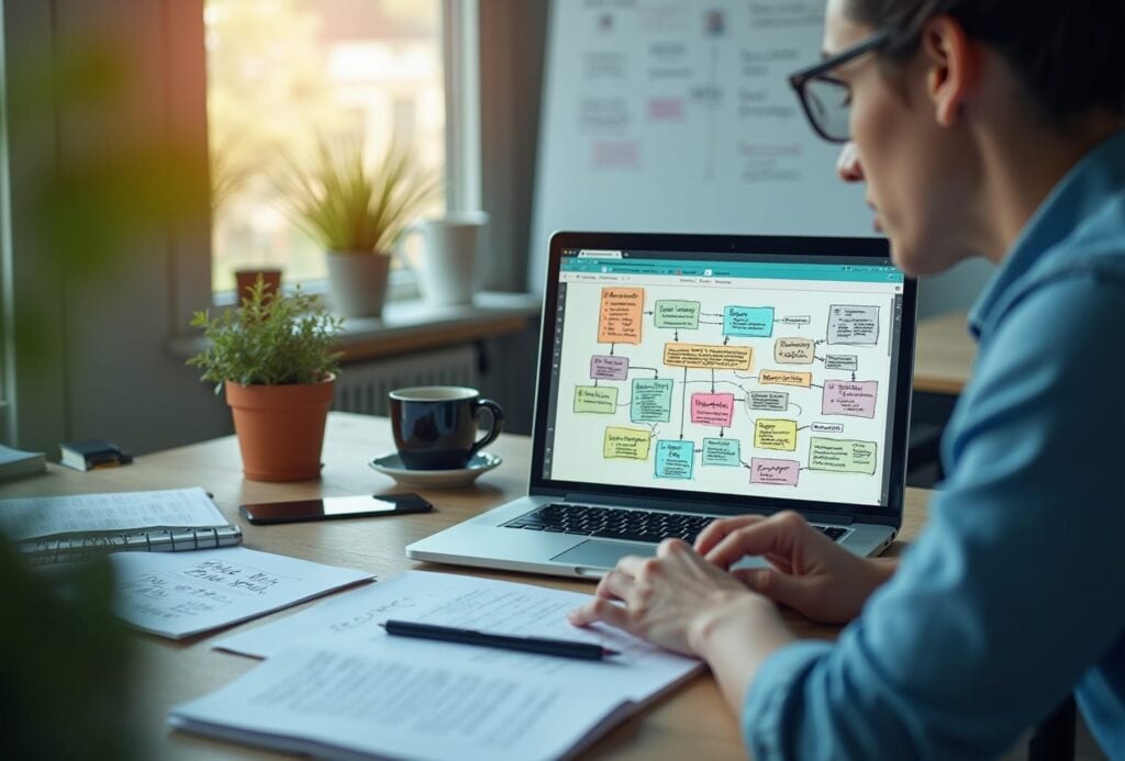Kvinde arbejder ved laptop med farvet diagram