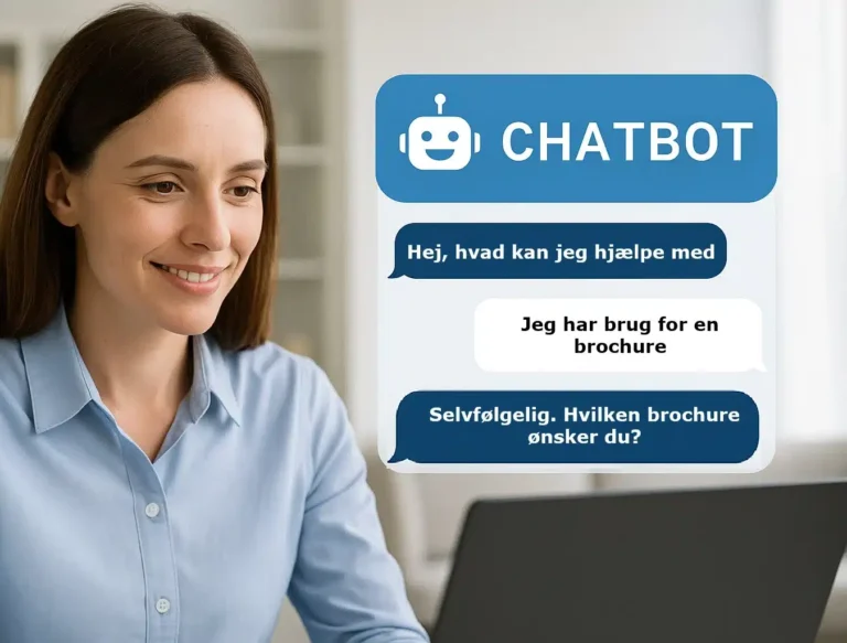 Kvinde chatter med chatbot på computer
