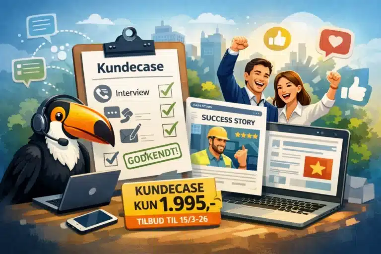 Illustration of customer case with toucan and success story